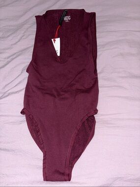 BDG Burgundy Ribbed V-Neck Sleeveless Bodysuit